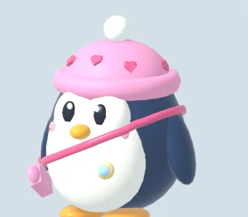 Luna in a pink beanie with hearts and a heart bag.