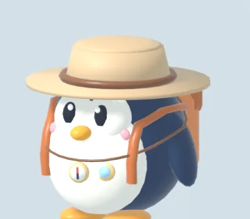 Captain Neo in an explorer hat, with a backpack and a compass.